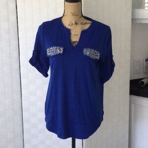 Faith and Joy pullover top size M color blue washable. #374